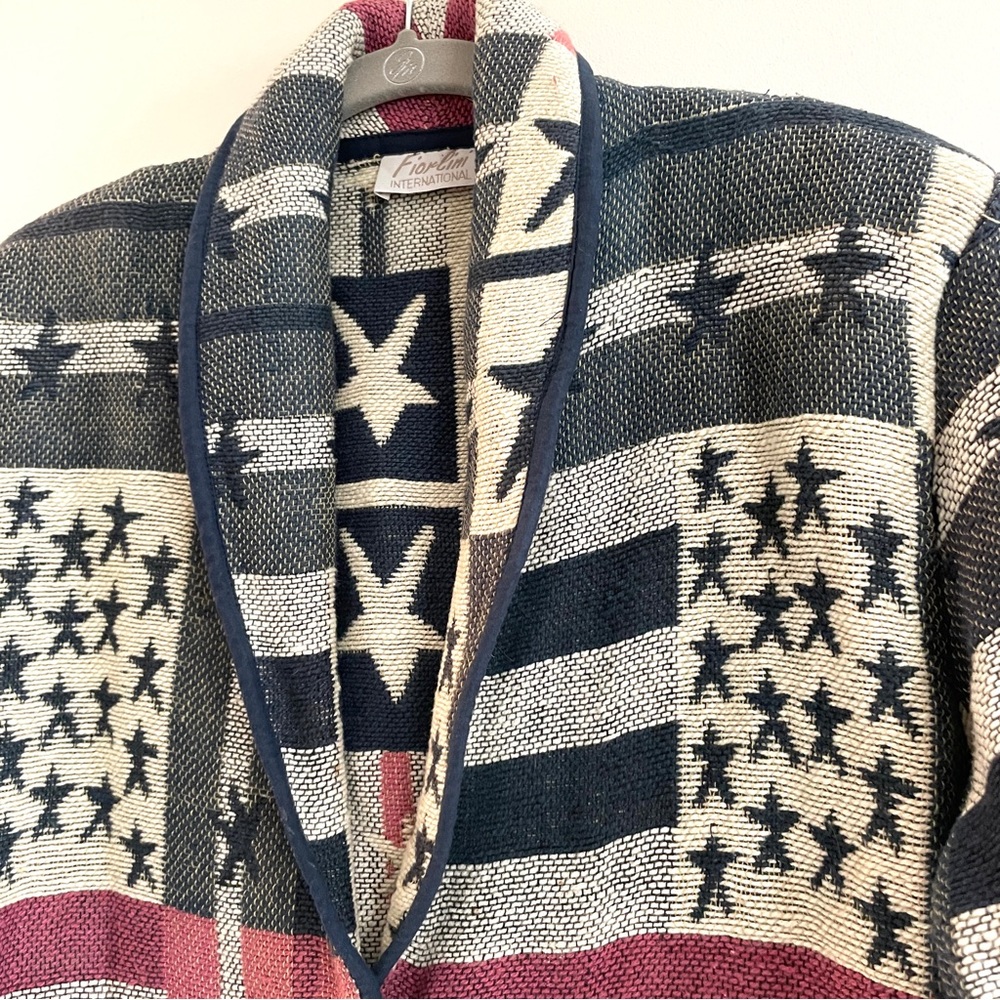 Jacket Womens Medium Tapestry USA Flag Stars Western Red Blue Patriotic 4th July - Picture 7 of 15